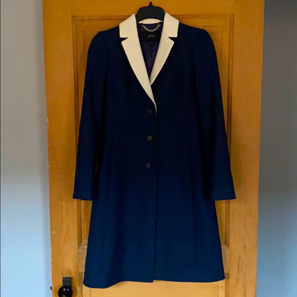 J Crew double surge navy wool topcoat